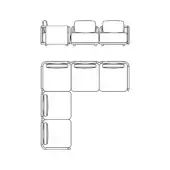 Giorgetti Moorea outdoor sectional drawing, modular sofa, square silhouette, black lines on white, two configurations shown.