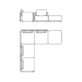 Moorea outdoor sectional drawing by Giorgetti, L-shape configuration, modular components, black lines on white background, technical illustration.