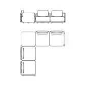 Giorgetti Moorea outdoor sectional drawing, linear design, three configurations, rectangular modules, cylindrical legs, minimalist aesthetic.