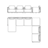 Giorgetti Moorea outdoor sectional drawing, linear and L-shape configurations, black lines on white, modular sofa design with square forms.