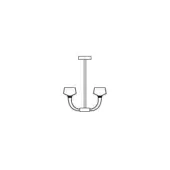 Three-light suspension lamp, steel finish, with curved arms and rectangular shades in a technical line drawing.