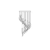 Multi-tiered ceiling lamp, metal line drawing, cascading sculptural form with interlocking curved rods and a minimalist design.
