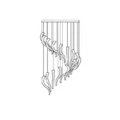 Swing ceiling lamp, black and white line drawing, cascading curved rods with wave-like forms, contemporary sculptural design.