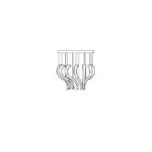Swing ceiling lamp black linear drawing, rectangular plate with multiple slender rods ending in curved petal shapes, minimalist design.