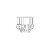 Multi-tiered ceiling lamp, metal line drawing, nine curved rods extend from horizontal bar, minimalist modern chandelier design.