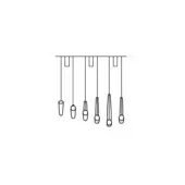 Swing ceiling lamp, black linear design, features six oval shades suspended from a horizontal mounting plate in a symmetrical arrangement.
