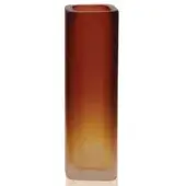 Rectangular glass vase, amber to topaz gradient, frosted finish, clean lines, square base, studio product shot on white background.
