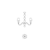 Vermont chandelier line drawing, black metal three-light fixture, central stem with curved arms and rectangular shades.