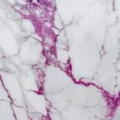 Polished marble texture with white base, magenta and fuchsia veins, irregular swirling pattern, reflective finish, and subtle gray accents.