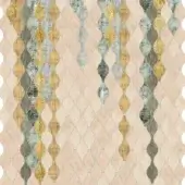 Sicis Vetrite Golden Anfora Queen pattern with gold, silver, and charcoal ovals in a light beige curvilinear woven texture.
