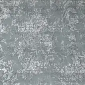 Grey floral wallpaper, “bucolico white per grey” pattern, swirling vines and leaves with distressed texture and subtle tonal contrast.