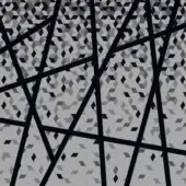 Isometric cube pattern in grayscale with black lines, featuring text “sicis > vetrite > grey > flames grad classic” integrated into fractured design.