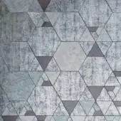 Geometric mosaic texture with gray and silver tones, featuring interlocking hexagons and triangles in a grid pattern with a metallic sheen.