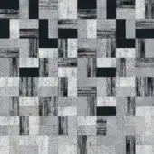 Grey rectangular grid pattern with woven texture, vertical striations, and subtle tonal variations; Sicis Vetrite Miret Grad Grey design.