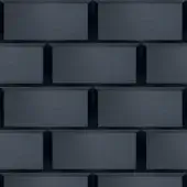 Dark gray glossy brick tile texture with staggered arrangement and beveled edges, featuring subtle sheen and dark grout lines.