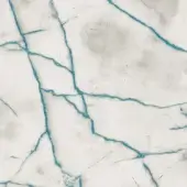 White marble texture with turquoise veins, polished surface, organic pattern, “sicis vetrite turquoise bolt” text overlay.
