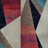 Geometric mosaic tile design, grey concrete and vibrant glass tiles, radiating circular patterns, modern artistic composition.