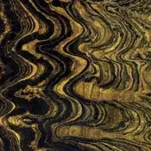 Sicis Vetrite surface with black and gold swirling waves, featuring a reflective, textured pattern of layered glass and organic shapes.