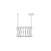 Crown suspension lamp, black and white line drawing, cylindrical mount, rectangular canopy, layered curved shade, minimalist design.
