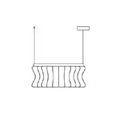 Crown suspension lamp, white line drawing, rectangular body with feather-like elements suspended from a square ceiling mount.