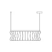 Crown suspension lamp, black and white line drawing, rectangular shade with layered, curved elements, minimalist design, dual cable suspension.