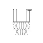 Crown suspension lamp, black and white line drawing, tiered shades, rectangular mount, sculptural design, minimalist aesthetic.