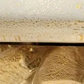 Gold and beige textured surface with translucent cream material speckled with gold flakes and undulating resin form.