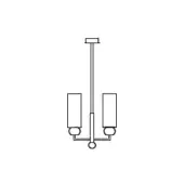Gallia suspension lamp, steel finish, with rectangular ceiling mount and two elongated box-shaped lampshades on a curved support arm.