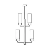 Gallia suspension lamp, black and white line drawing, square mounting, four rectangular shades, geometric design, minimalist style.