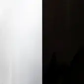 Abstract composition of white and black, vertically divided with textured white and blurred dark shapes, directional lighting creates depth.