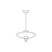 Padma suspension lamp, line drawing, cylindrical mount, saucer shade, minimalist design, technical illustration, white background.