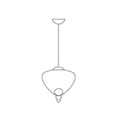Padma suspension lamp, black line drawing, teardrop shade, circular mount, slender rod, stylized floral detail, white background.