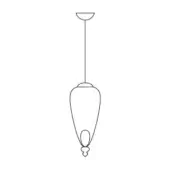 Padma suspension lamp, steel, elongated teardrop shade with circular ceiling mount and slender rod, minimalist design illustration.