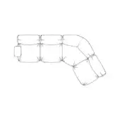Modular sectional sofa line drawing, white background, L-shape, boxy cushions, segmented design, visible stitching, corner configuration.