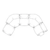 Modular sectional sofa, black and white line drawing, asymmetrical curved design with extended armrests and quilted texture.