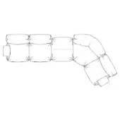 Modular sectional sofa line drawing, gray, left-facing corner with rounded cushions and flexible joints, adaptable design.