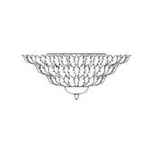 Piume ceiling lamp, black and white line drawing, bowl-shaped shade with layered plume design and scalloped edges.