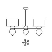 Medina suspension lamp, black line drawing, 5-arm design with teardrop glass shades and square lampshades, minimalist style.