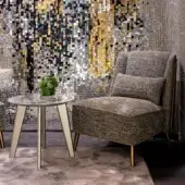 Superior Sicis Peggy lounge chair with heathered textile upholstery and refined metallic accents built with a solid wood frame