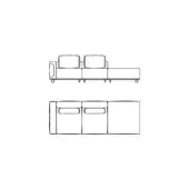 Modular sofa line drawing, black on white, showing connected rectangular sections with square backrests and minimalist square legs.