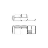 Modular sofa technical drawing, gray accents, rectangular base with cylindrical legs, minimalist design, two-view elevation.