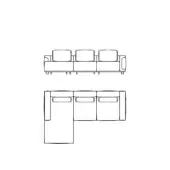 Modular sofa line drawings, white background, rectangular three-cushion and L-shape sectional layouts, square legs, minimalist aesthetic.