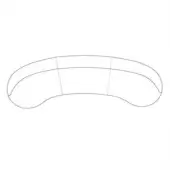 Sectional sofa line drawing, white background, curved kidney shape with rectangular center, minimalist geometric design, studio rendering.