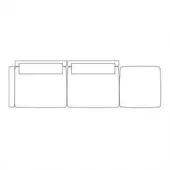 Modular sofa black and white line drawing, three rectangular cushions, square shape, raised headrest detail, asymmetrical arrangement.