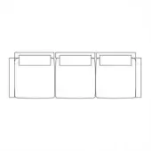 Modular sofa black and white line drawing, three square modules, rectangular backrest, minimalist contemporary design, schematic representation.