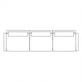 Modular sofa black and white line drawing, three rectangular cushions, squared edges, contemporary design, technical schematic, plain background.