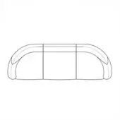 Modular sofa line drawing, black and white, curved sections connected by a rectangular central seat, minimalist design.