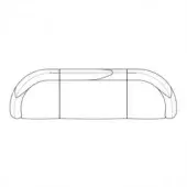Modular sofa schematic, black lines, curved sections with rectangular center, technical illustration of seating arrangement design.
