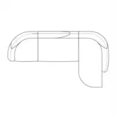 Sectional sofa line drawing, L-shape configuration, curved armrests, minimalist design, white background, technical illustration.