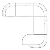 Modular sectional sofa blueprint with curved arms, rectangular modules, and L-shape configuration on a white background.